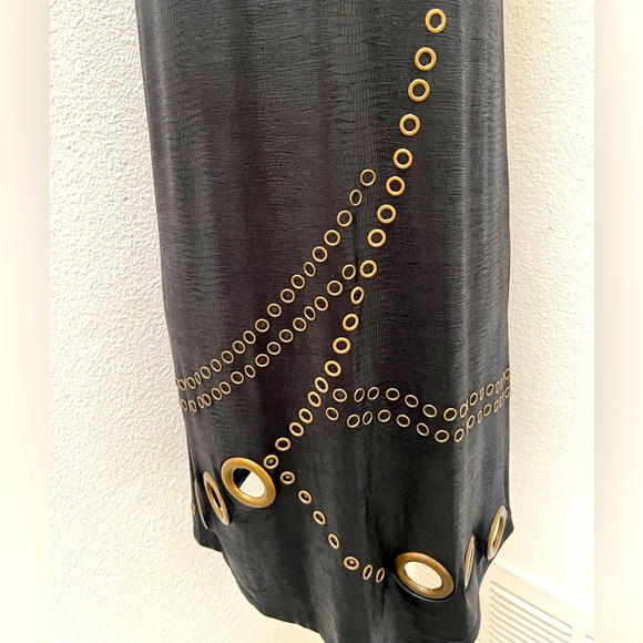 Rare Y2K Caribbean Queen Black and Gold Grommets and Studs Dress - Picture 8 of 14